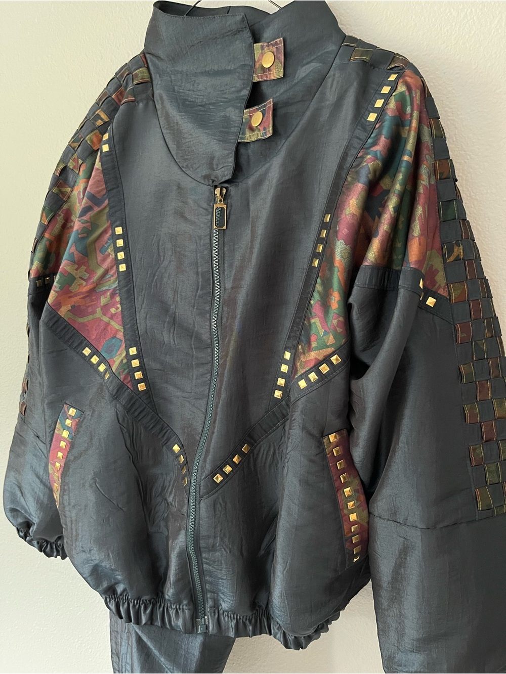 80/90s Vintage Set Zip Front Women's Jacket with Multicolor Accents 2 pc